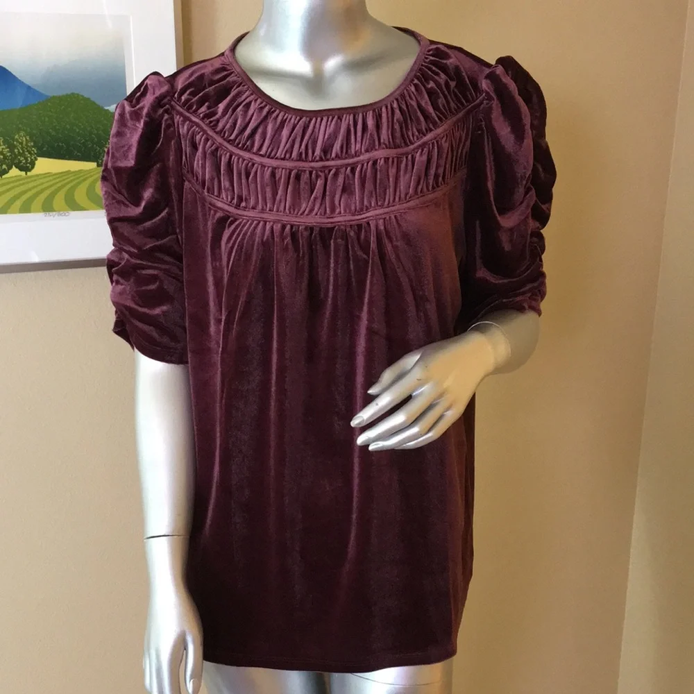 LOFT | Ruched Velvet Top Crushed Blackberry